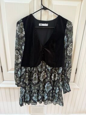 Zara Velvet and Chiffon Midi Dress